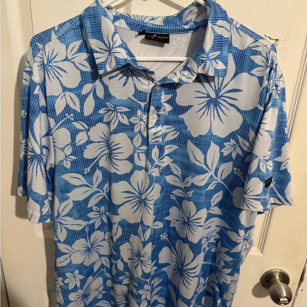 Blue Floral Golf Shirt Size M